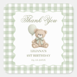 Teddybeer groene verjaardag vierkante sticker