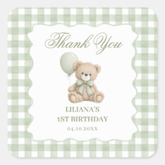 Teddybeer groene verjaardag vierkante sticker
