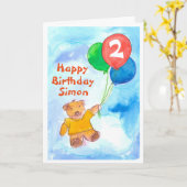 Teddybeer Happy 2nd Birthday Custom Kaart (Gele Bloem)