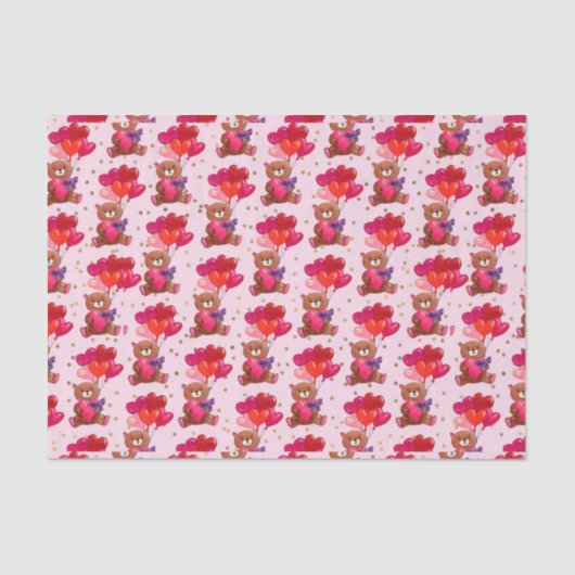 Teddybeer hartballonnen (ontwerp 1 rode serie) tissuepapier (Voorkant)