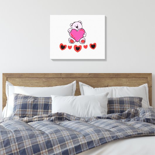 Teddybeer heeft hart canvas afdruk (Insitu (Slaapkamer))