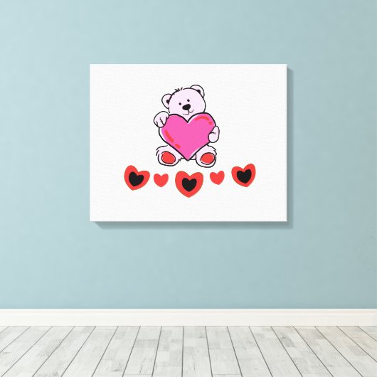 Teddybeer heeft hart canvas afdruk (Insitu (Houten vloer))