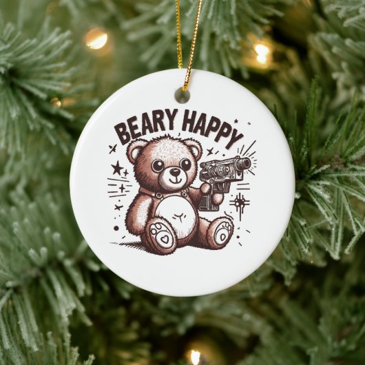Teddybeer heel gelukkig keramisch ornament (Boom)