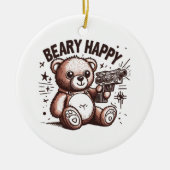 Teddybeer heel gelukkig keramisch ornament (Voorkant)