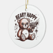 Teddybeer heel gelukkig keramisch ornament (Links)