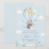 Teddybeer-heetballonbeer-babyshower-jongen Kaart (Voorkant / Achterkant)