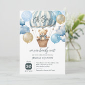 Teddybeer-heetluftballon-babyshower Kaart (Staand voorkant)