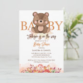 Teddybeer herfst baby shower schattige teddy kaart (Staand voorkant)