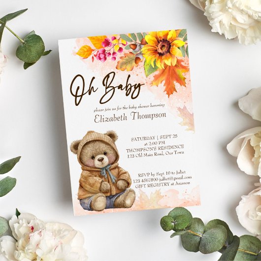 Teddybeer herfst herfst gebladerte baby shower kaart