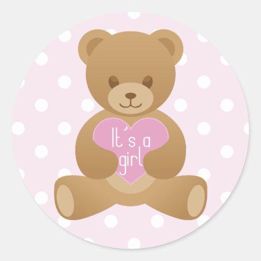 Teddybeer "Het is een meisje" roze sticker (Voorkant)