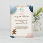 Teddybeer Hete Ballonnen: Jongen of Meisje Geslach Kaart (Staand voorkant)