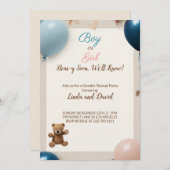 Teddybeer Hete Ballonnen: Jongen of Meisje Geslach Kaart (Voorkant / Achterkant)