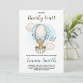 Teddybeer-hete luchtballon babyshower uitnodiging (Staand voorkant)