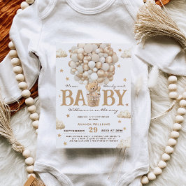 Teddybeer-hete-luchtballon-babyshower Wit Taupe Kaart