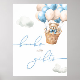 Teddybeer Hete Luchtballon Blauwe Boeken en Gesche Poster