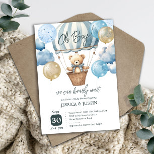 Teddybeer-hete-luchtballon voor babyborrel kaart