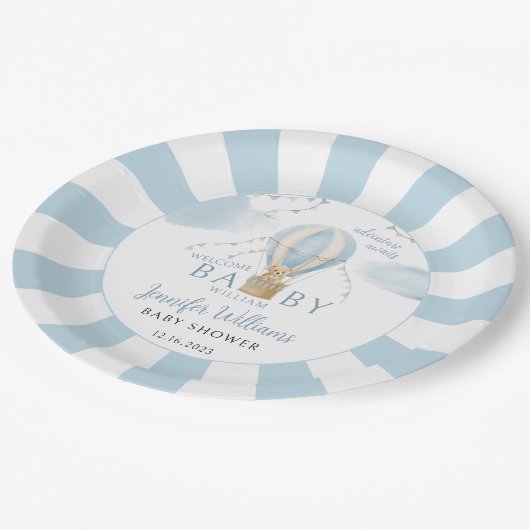 Teddybeer heteluchtballon baby shower papier bord (Gekanteld)