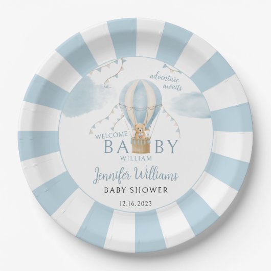 Teddybeer heteluchtballon baby shower papier bord (Voorkant)