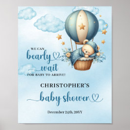 Teddybeer heteluchtballon Jongen Baby shower welko Poster