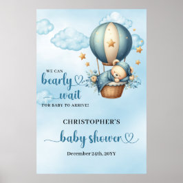 Teddybeer heteluchtballonjongen baby shower welkom poster