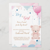 Teddybeer Hij of Zij: Geslacht onthullen Uitnodigi Kaart (Voorkant / Achterkant)