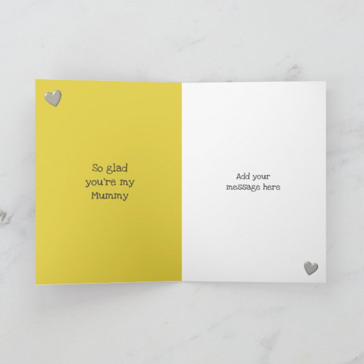 Teddybeer hou van je mummie grijs en geel kaart (Binnen)