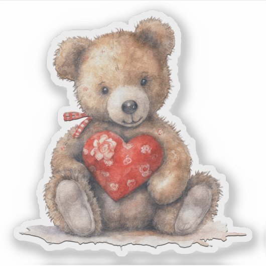 Teddybeer houdt een hart Valentijn Sticker (Voorkant)