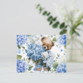 Teddybeer Houdt Van Hydrangea Bloemen Briefkaart (Staand voorkant)