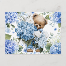 Teddybeer Houdt Van Hydrangea Bloemen Briefkaart