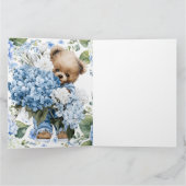 Teddybeer Houdt Van Hydrangea Bloemen Kaart (Binnen)