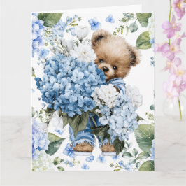 Teddybeer Houdt Van Hydrangea Bloemen Kaart