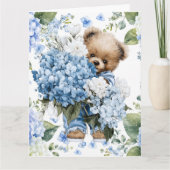 Teddybeer Houdt Van Hydrangea Bloemen Kaart (Voorkant)