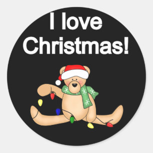 Teddybeer Ik hou van Kerstmis Tshirts en geschenke Ronde Sticker