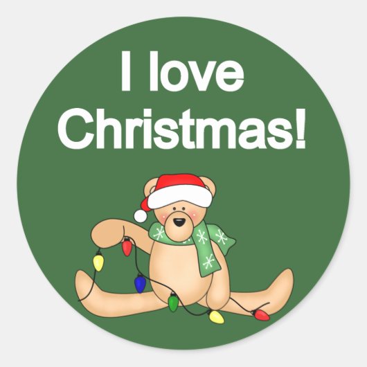 Teddybeer Ik hou van Kerstmis Tshirts en geschenke Ronde Sticker (Voorkant)