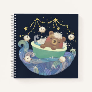 Teddybeer in badkuipboot met pluizige monsters notitieboek