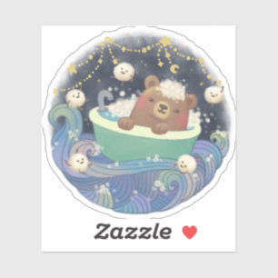 Teddybeer in badkuipboot met pluizige monsters sticker