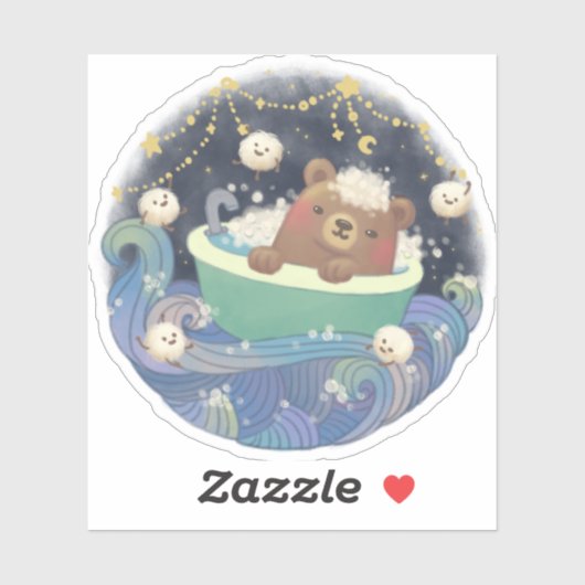 Teddybeer in badkuipboot met pluizige monsters sticker (Vel)
