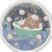 Teddybeer in badkuipboot met pluizige monsters sticker (Voorkant)