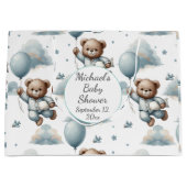 Teddybeer in blauw pyjama Baby shower Groot Cadeauzakje (Voorkant)
