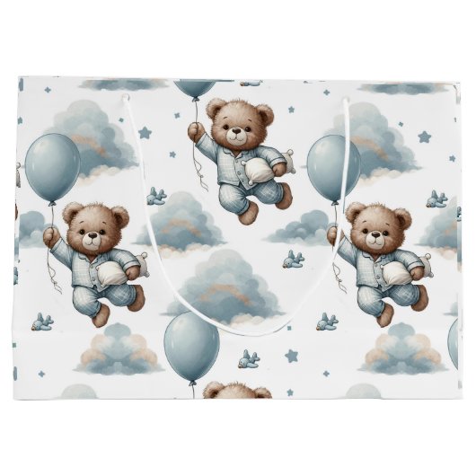 Teddybeer in blauw pyjama Baby shower Groot Cadeauzakje (Achterkant)