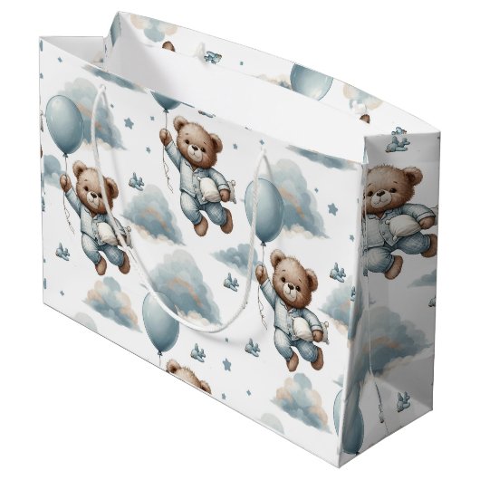 Teddybeer in blauw pyjama Baby shower Groot Cadeauzakje (Achterkant Gekanteld)