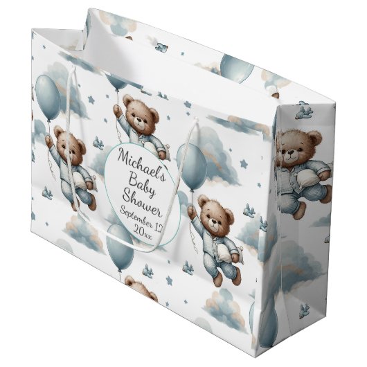 Teddybeer in blauw pyjama Baby shower Groot Cadeauzakje (Voorkant Gekanteld)