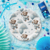 Teddybeer in blauwe pyjama papieren bordje (Feest)