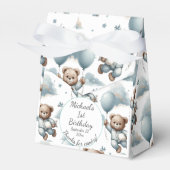 Teddybeer in blauwe pyjama verjaardag bedankdoosjes (Voorkant Zijde)