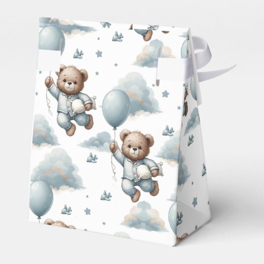 Teddybeer in blauwe pyjama verjaardag bedankdoosjes (Achterkant)