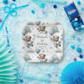 Teddybeer in blauwe pyjama verjaardag papieren bordje (Feest)