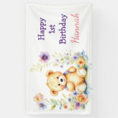 Teddybeer in Bloemen Girl's Verjaardagsfeestje Spandoek (Verticaal)