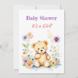Teddybeer in Bloemen Meisjes Baby shower Kaart