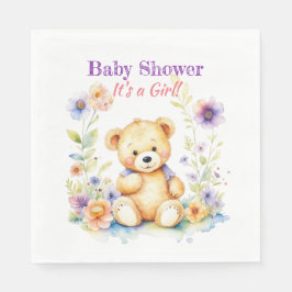 Teddybeer in Bloemen Meisjes Baby shower Servet
