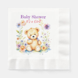 Teddybeer in Bloemen Meisjes Baby shower Servet